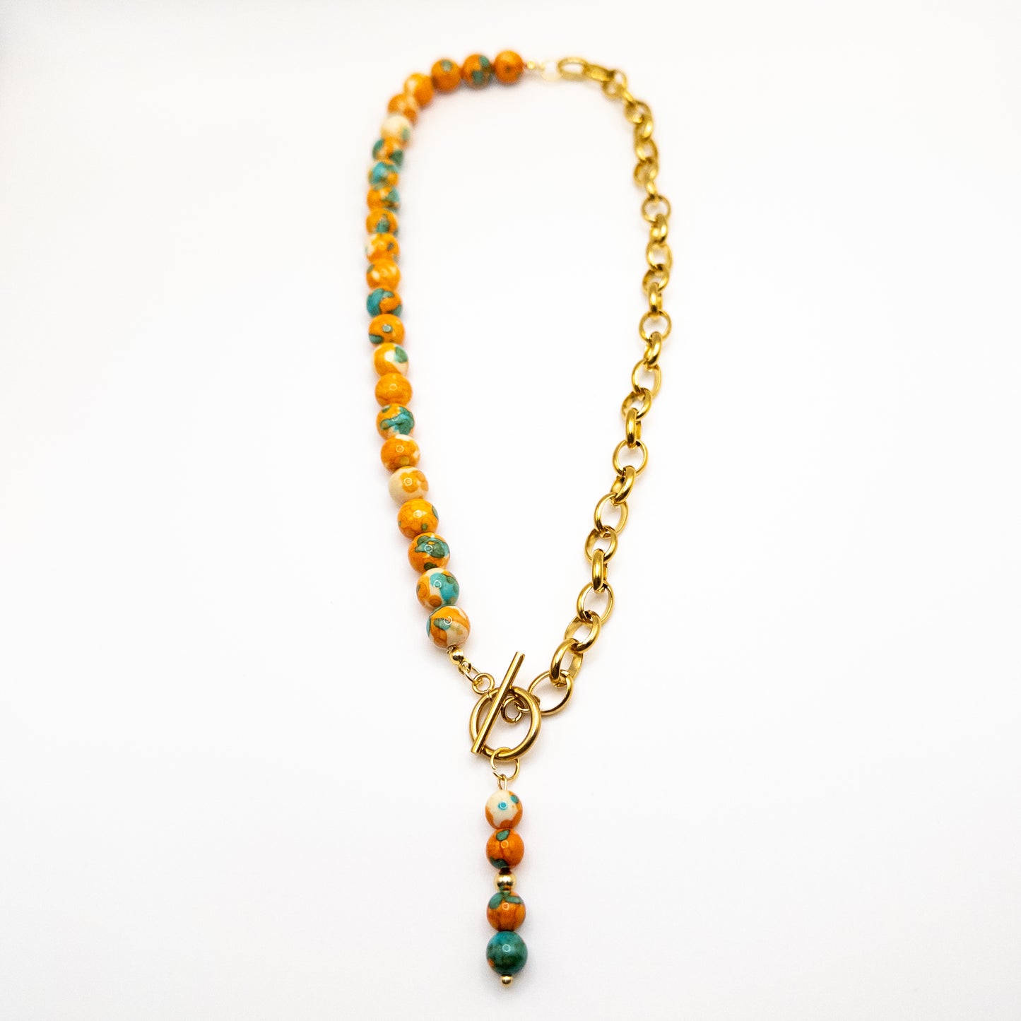 Half Chain Half Orange Beads Necklace